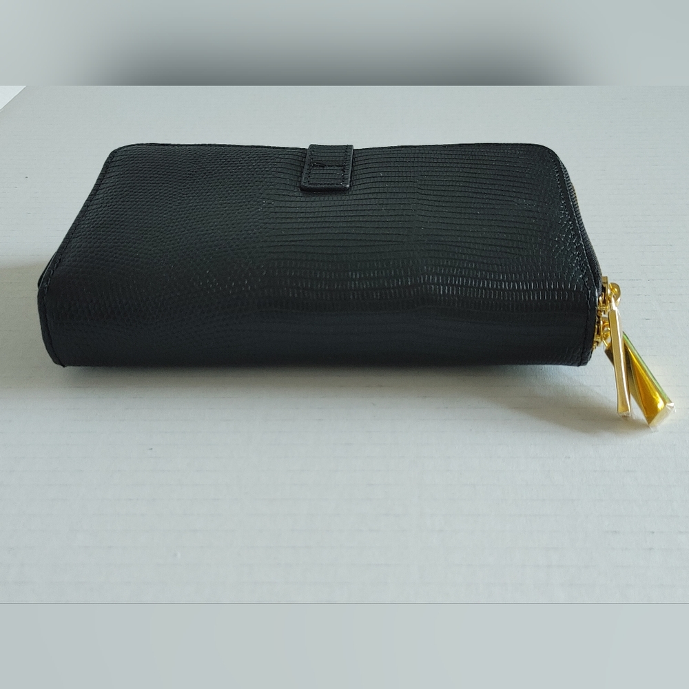 Joy Mangano Womens Leather Double Zipper Wallet Large Black - Picture 3 of 13